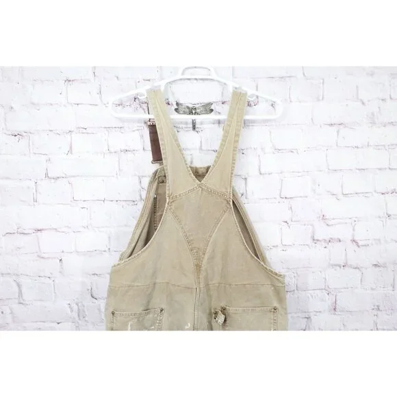 Vintage! Carhartt Bib Overalls Tan Double Knee Insulated Distressed 46x30